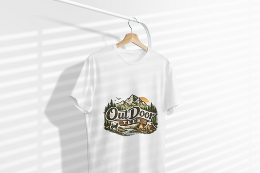 Outdoor Tees Graphic T-Shirt — Mountain Camping Adventure Design